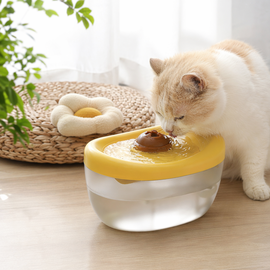Yellow pet water dispenser, automatic circulation silent model, suitable for both cats and dogs, large capacity details Picture