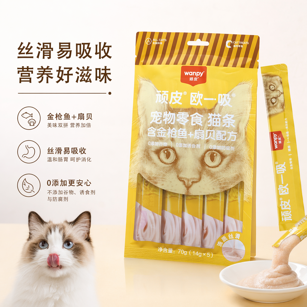黄色包装袋猫条零食猫咪专用肉泥条宠物零食