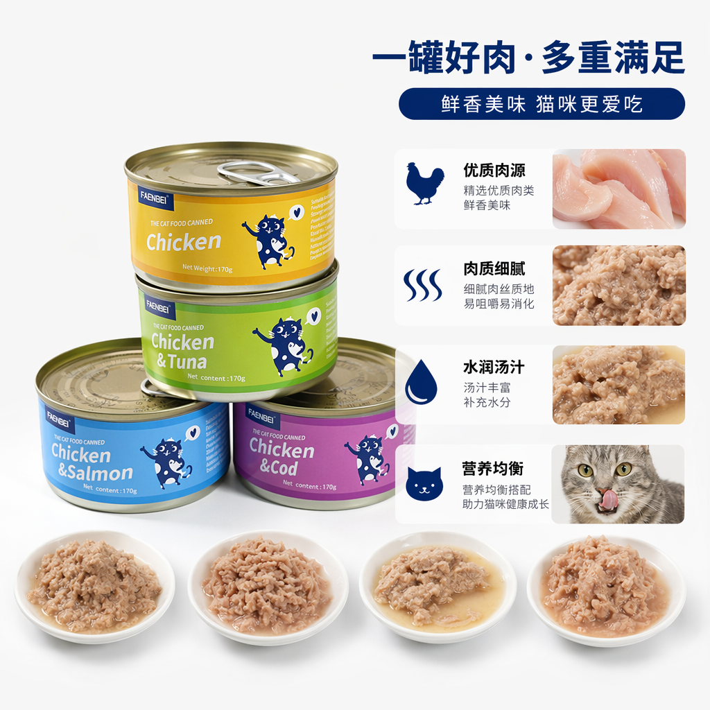 彩色猫罐头食品 高蛋白营养湿粮猫咪主食