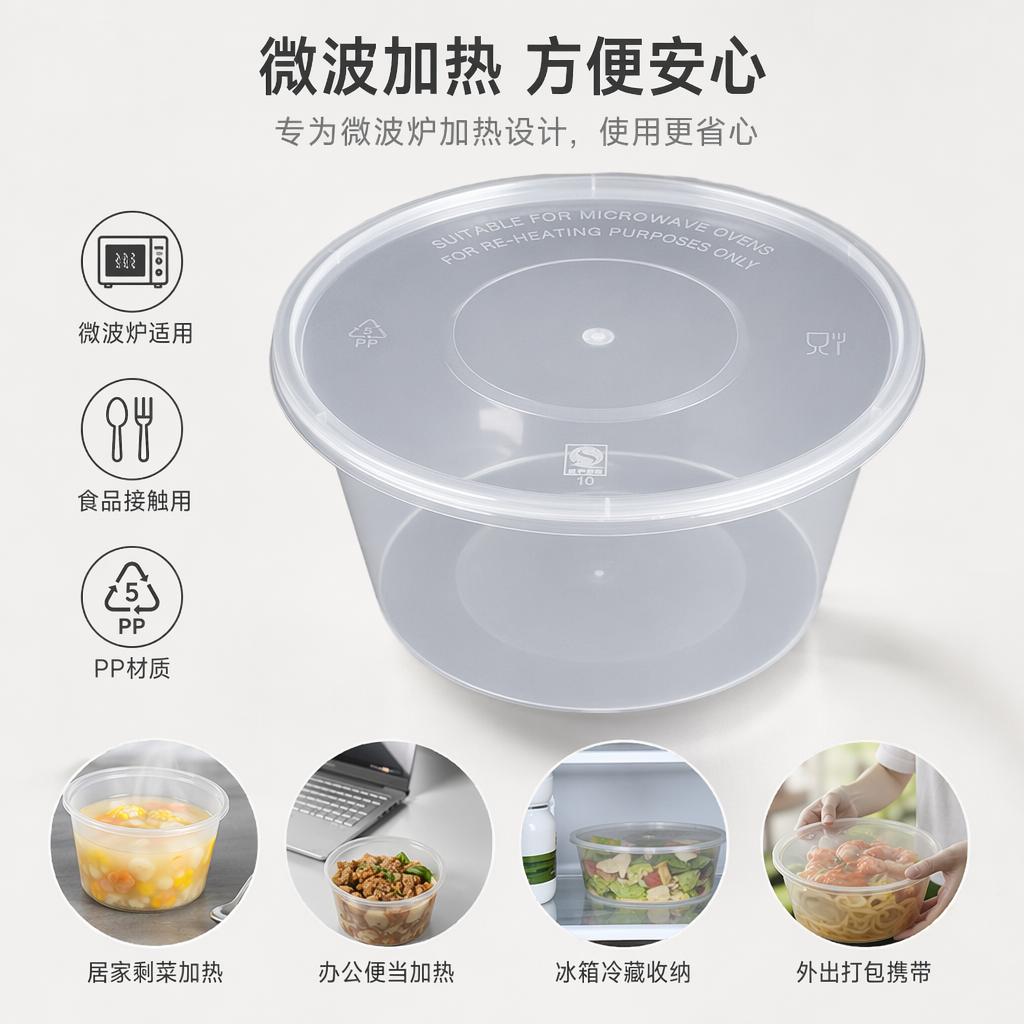 透明圆形一次性打包盒 300ml 宴会甜品速食外卖专用
