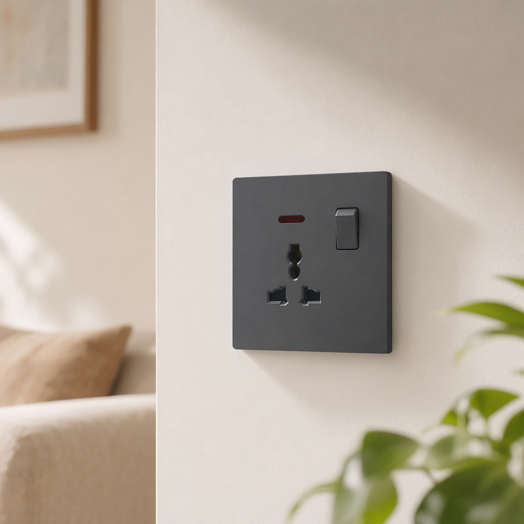 T2 Gold/Grey 13A multi-functional wall socket, suitable for home and office use, exclusively for export details Picture