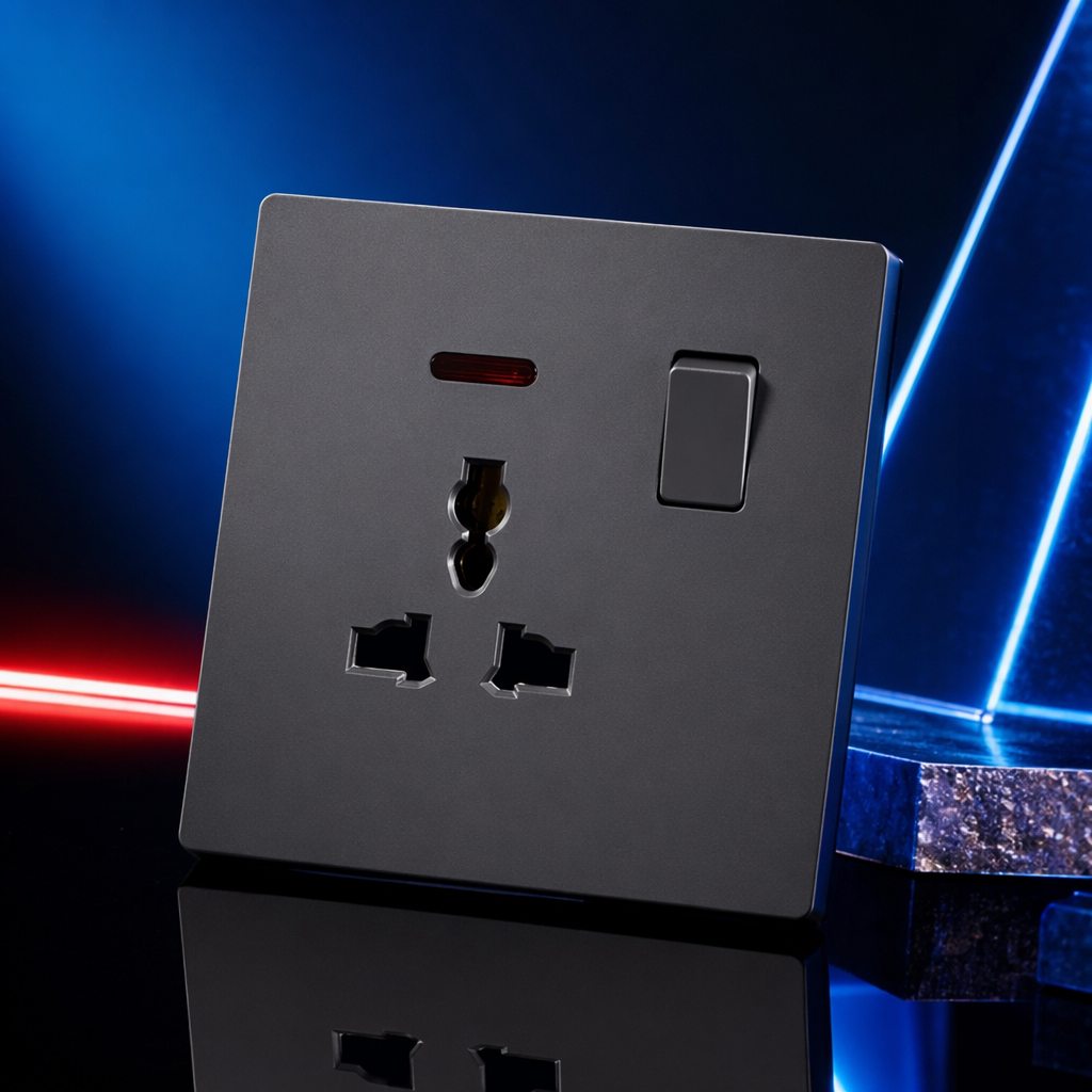 T2 Gold/Grey 13A multi-functional wall socket, suitable for home and office use, exclusively for export Specification image
