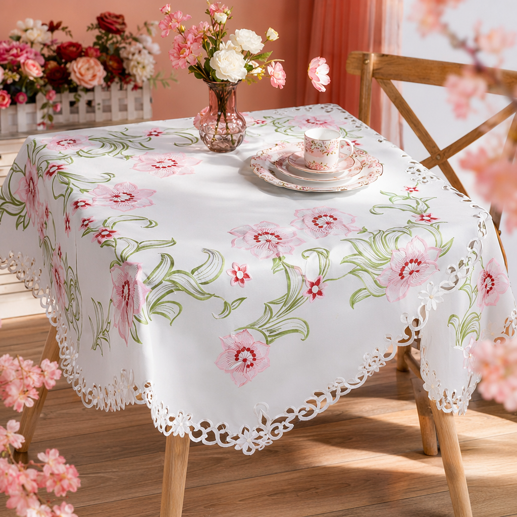 White floral embroidered tablecloths, tablecloths and living room decorative fabrics Specification image
