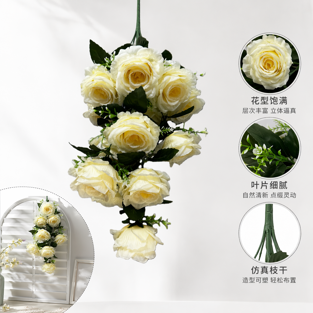 白色仿真玫瑰花束家居装饰摆件婚礼布置永生花礼盒