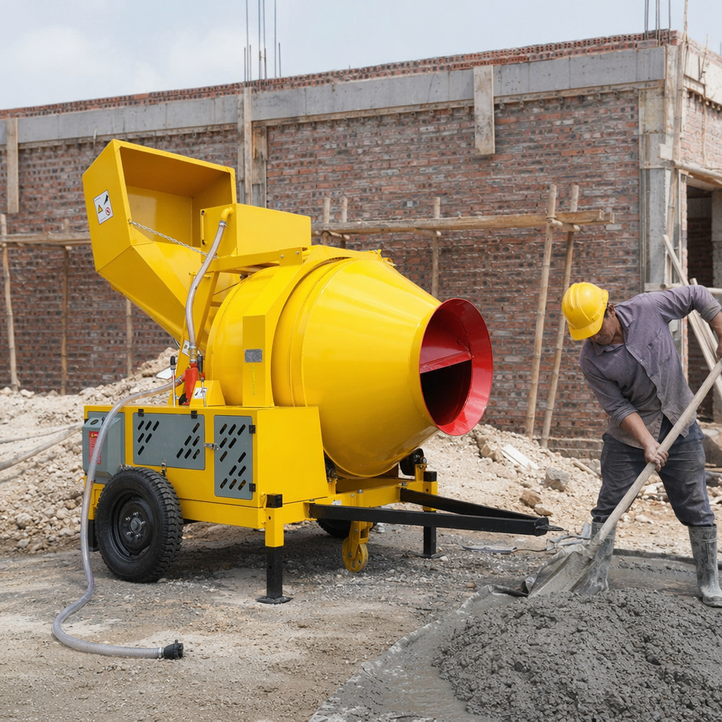 Yellow concrete mixer 350L large-capacity horizontal drum type, specially designed for engineering construction details Picture