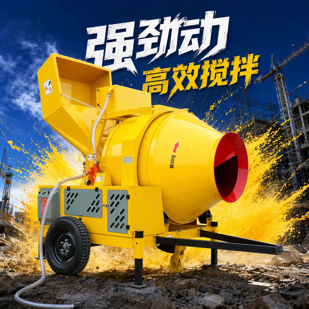 Yellow concrete mixer 350L large-capacity horizontal drum type, specially designed for engineering construction Specification image