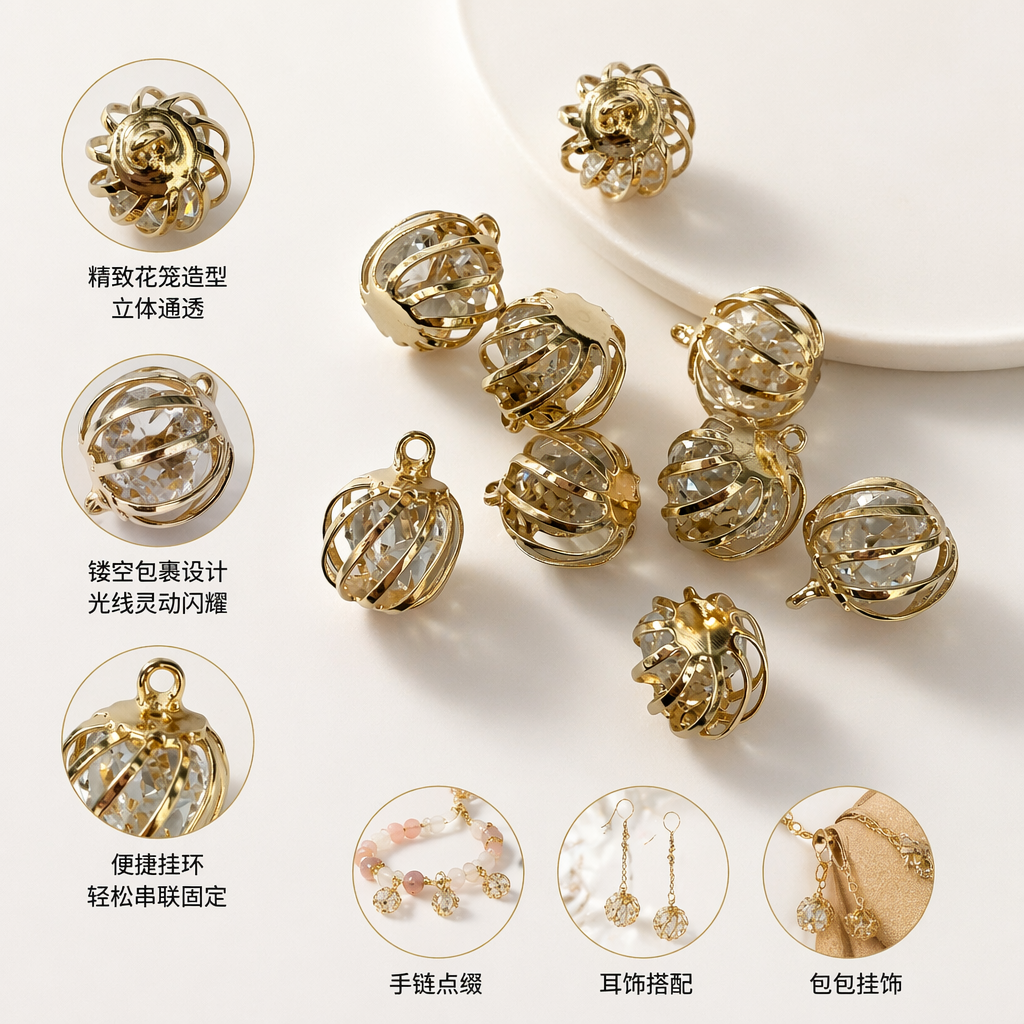 金色笼状水晶装饰件 家居摆件创意装饰品