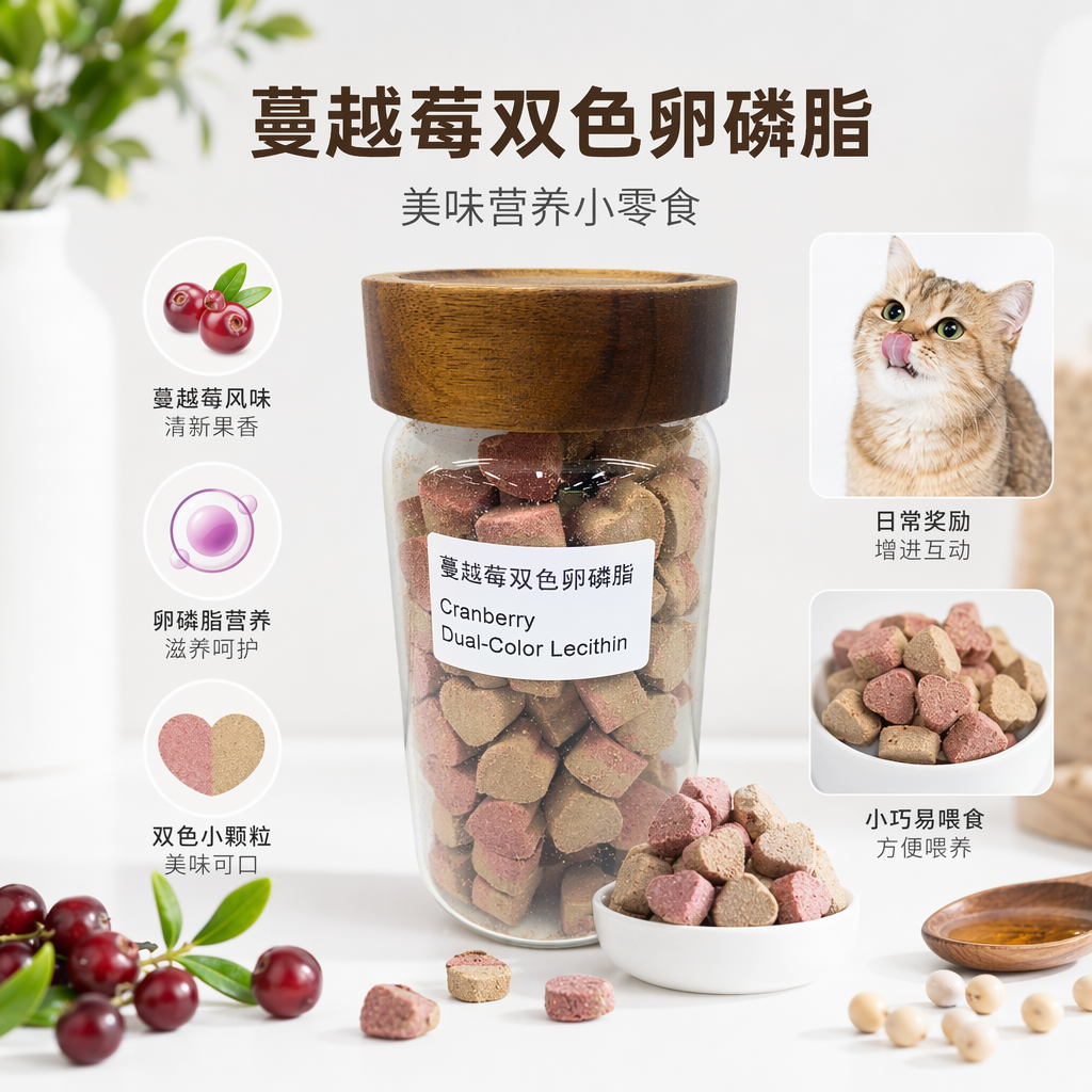 透明玻璃罐装木盖蔓越莓双色卵磷脂颗粒