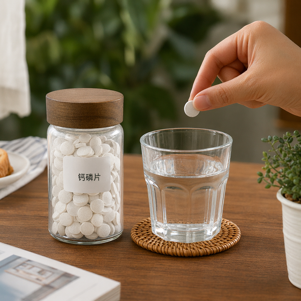 Transparent glass canned calcium and phosphorus tablets are nutritional supplements for calcium and phosphorus supplementation details Picture