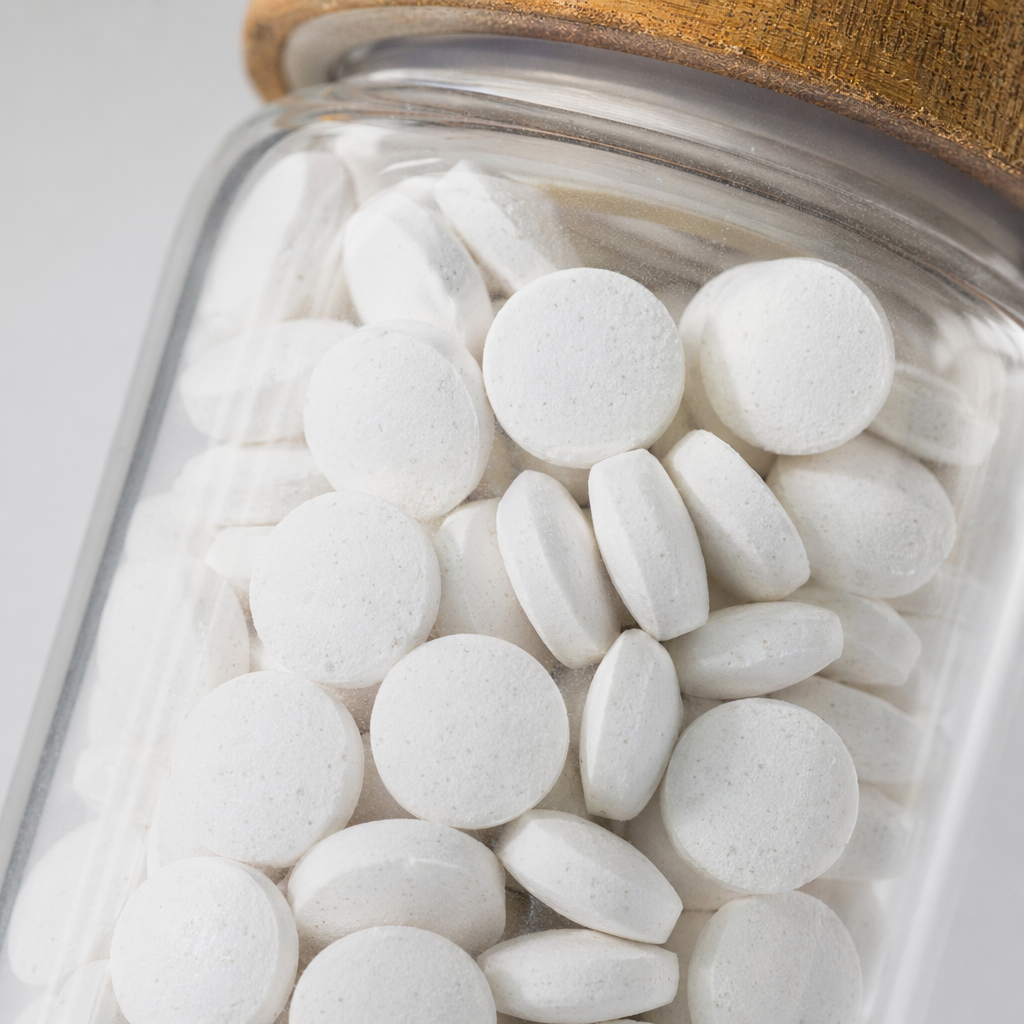 Transparent glass canned calcium and phosphorus tablets are nutritional supplements for calcium and phosphorus supplementation Application Scenario