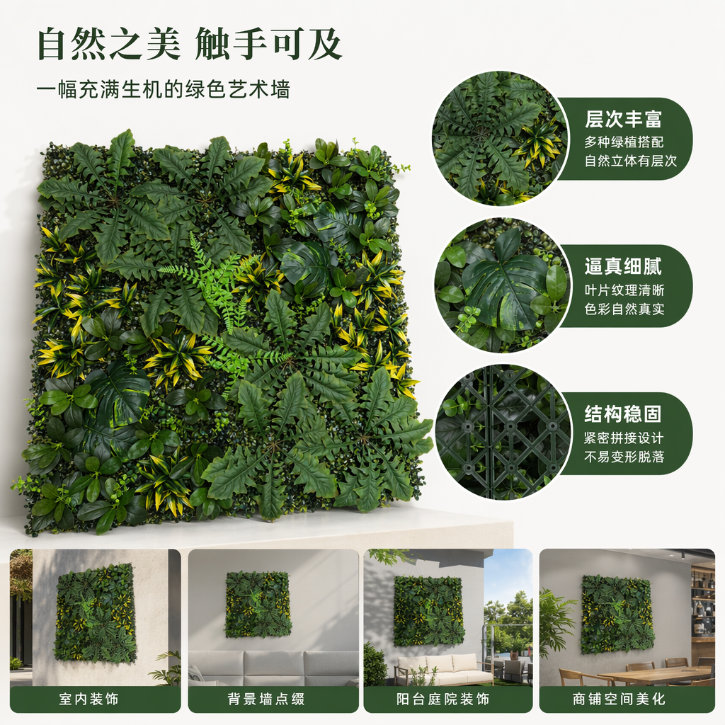 绿色人造植物墙板 室内装饰仿真绿植背景墙板