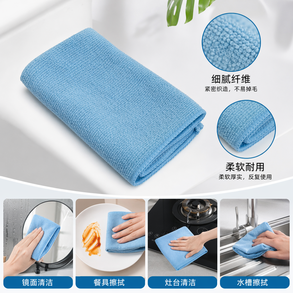 纯棉蓝色吸水清洁抹布家用厨房面巾柔软亲肤