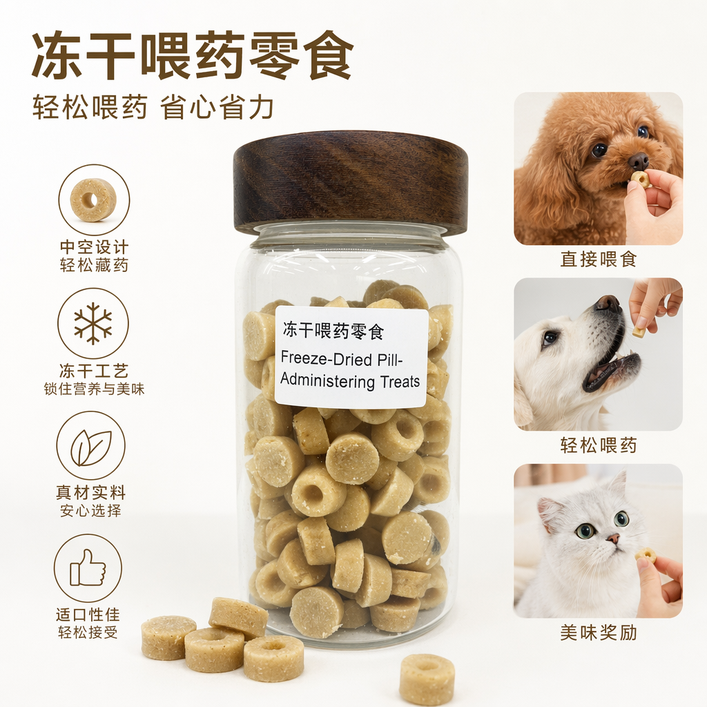 透明玻璃罐装冻干喂药零食 宠物专用 高营养易携带
