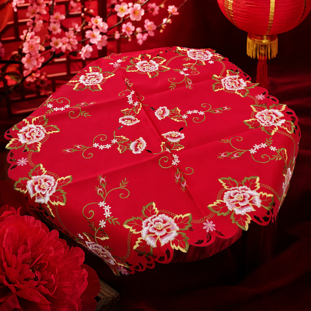يمكن تطريز أغطية المائدة ذات الأزهار الحمراء أن تغسل المائدة في المنزل Specification image