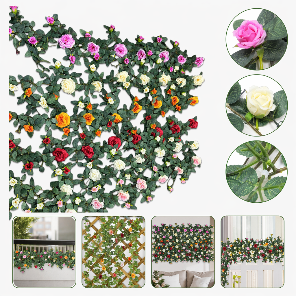 彩色人造玫瑰花藤仿真装饰花艺插花材料