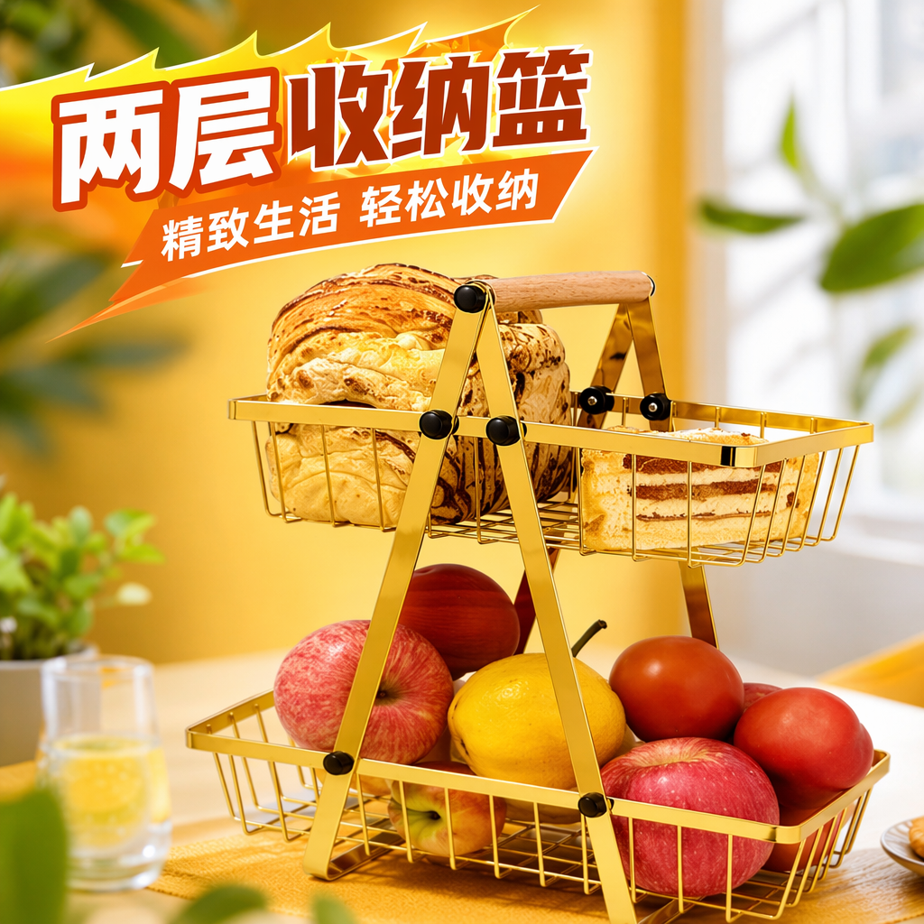 金色双层置物架细节图