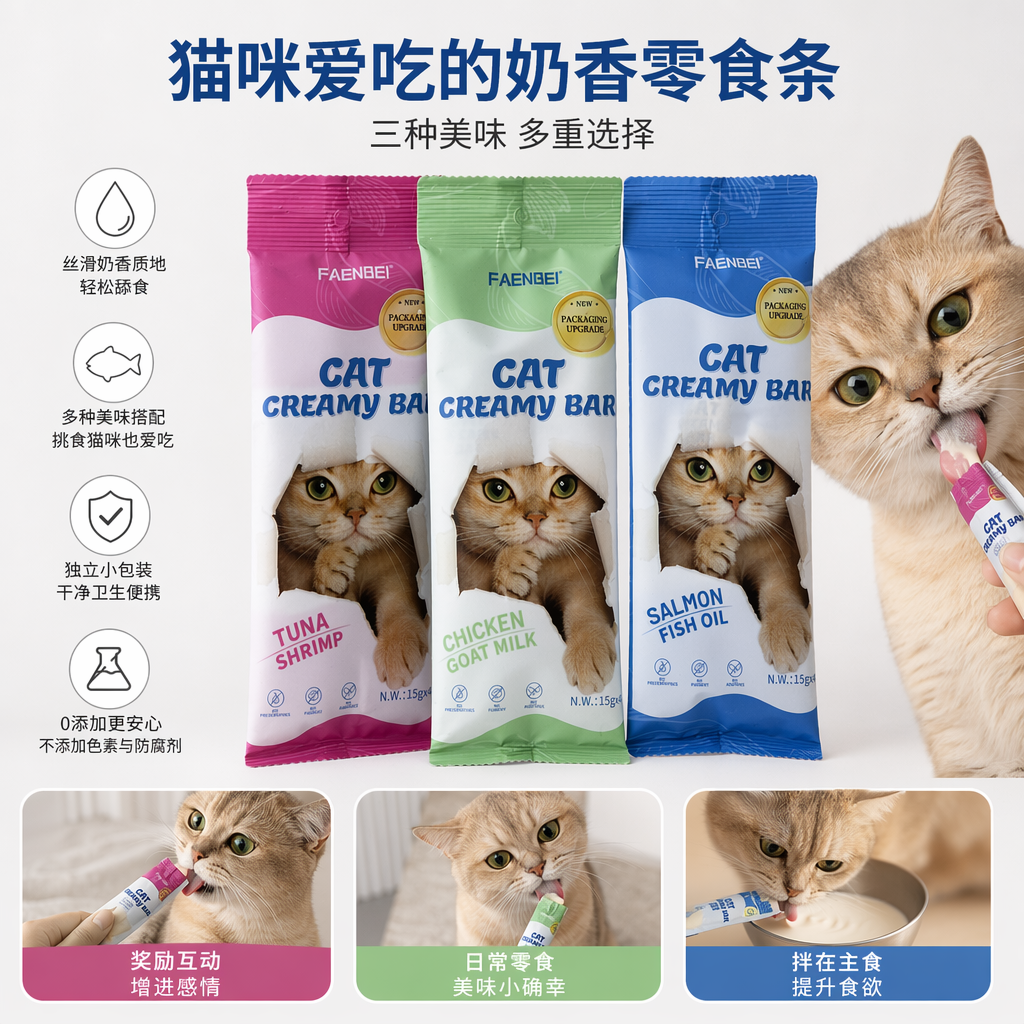 三包彩色猫零食包装猫咪探头图案宠物食品