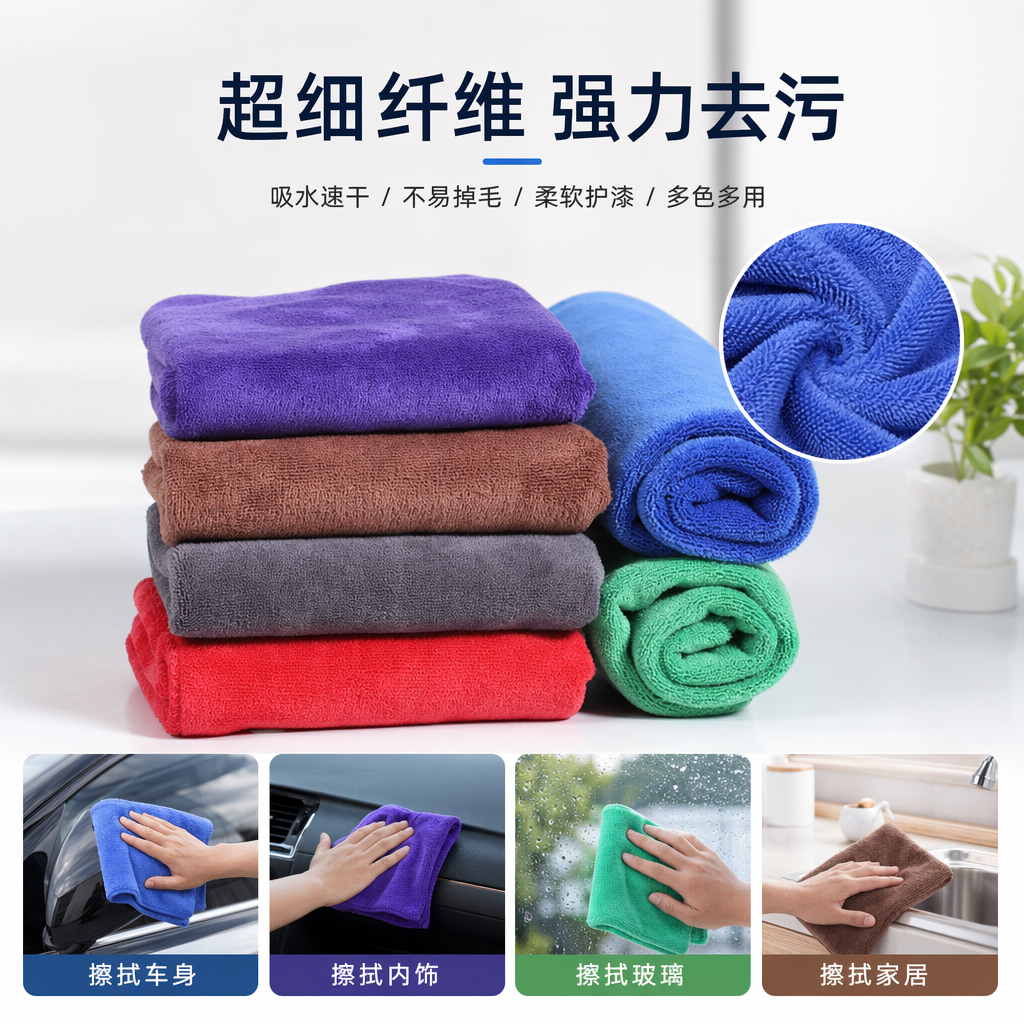 彩色清洁毛巾堆叠套装 吸水速干柔软亲肤浴室厨房用
