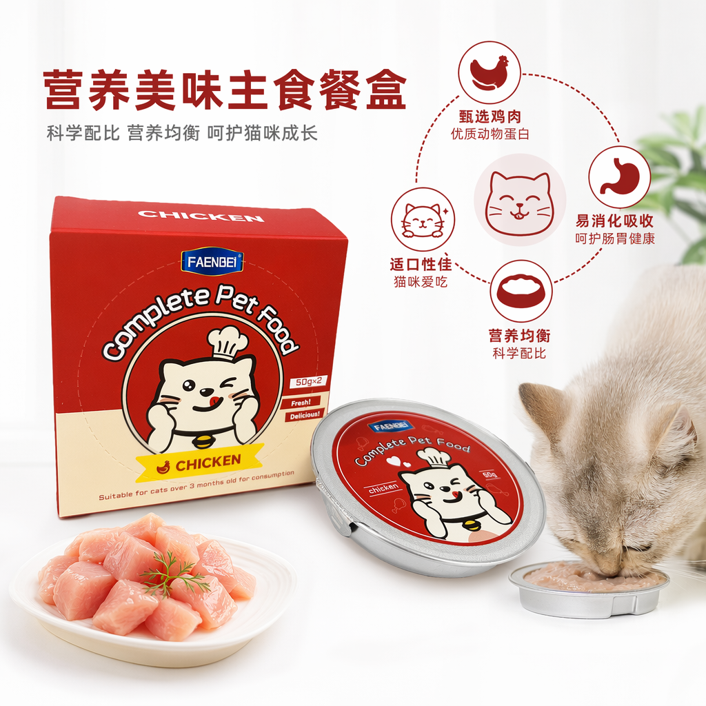 红色猫粮包装盒配银色猫粮罐 图