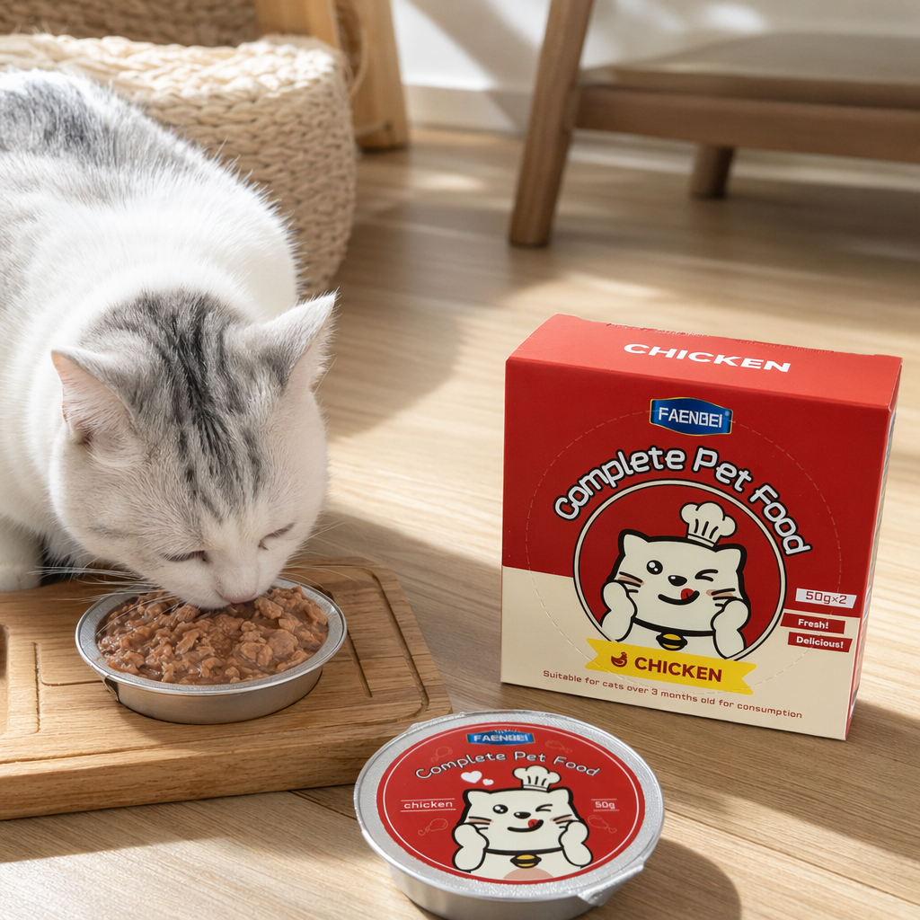 红色猫粮包装盒配银色猫粮罐 产品图
