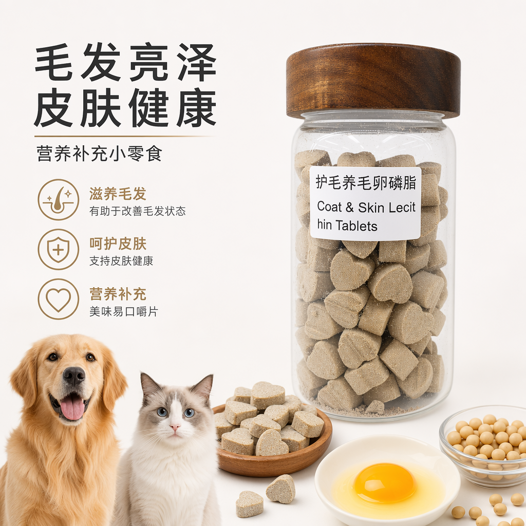 透明玻璃罐装护毛养毛卵磷脂片 宠物专用营养补充剂