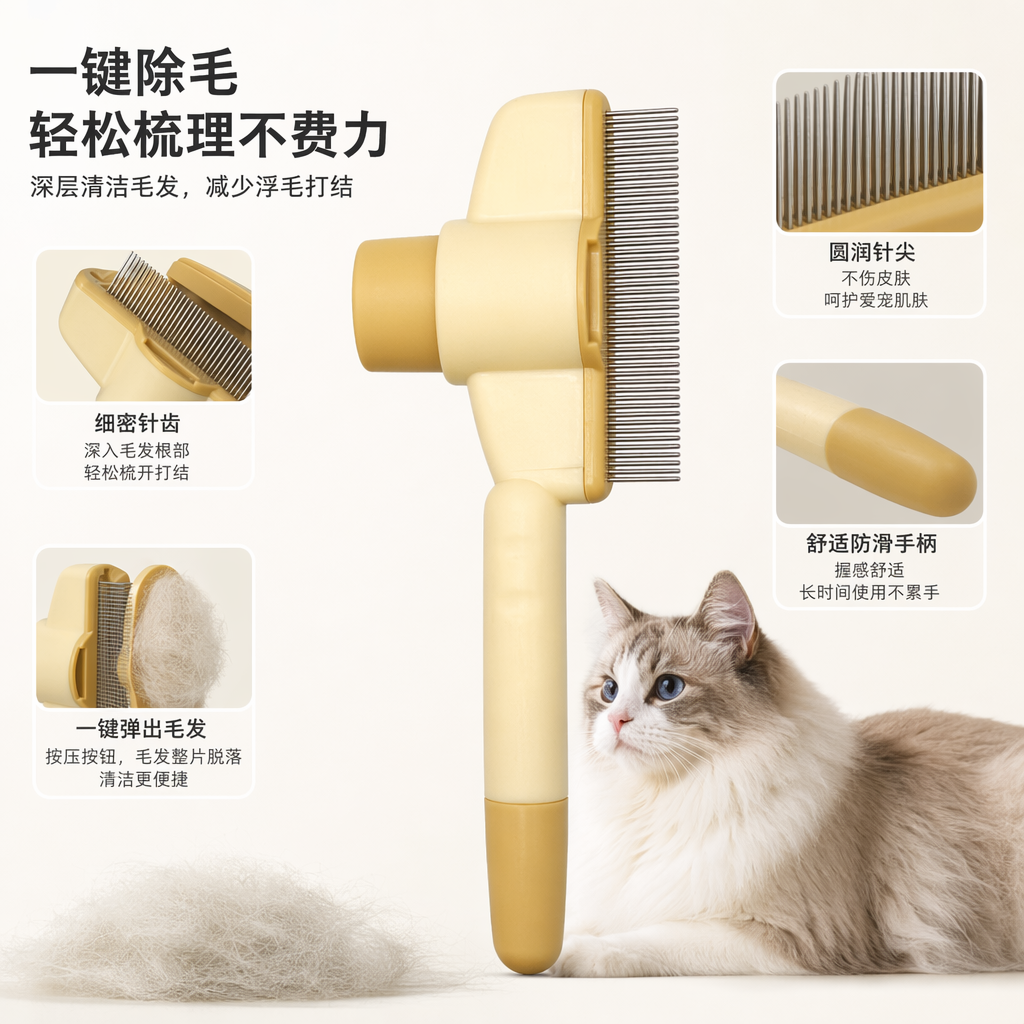 绿色和黄色宠物梳子 双色防静电按摩梳 宠物毛发护理工具图