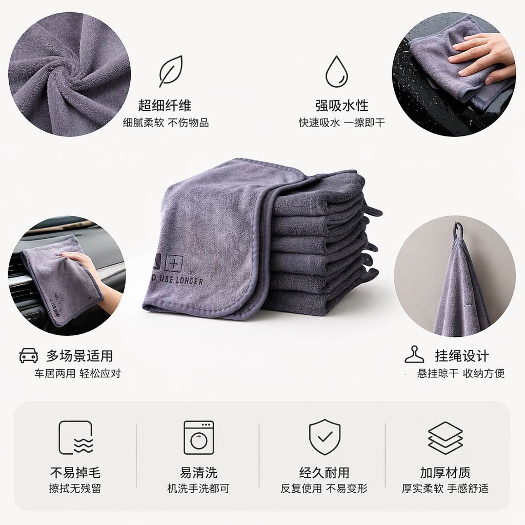 灰色强吸水抹布堆叠装家用厨房清洁擦桌吸水快干