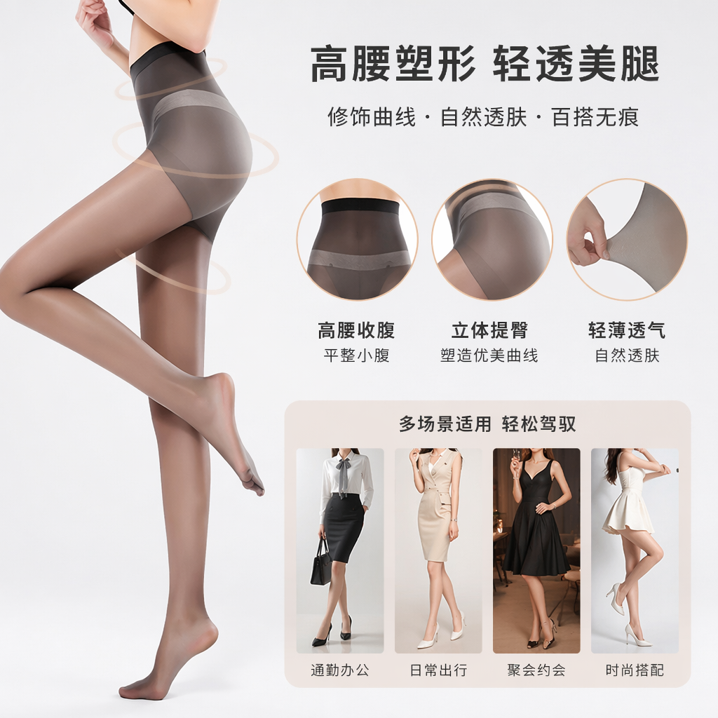 灰色丝袜女修身显瘦模特同款弹力透气均码