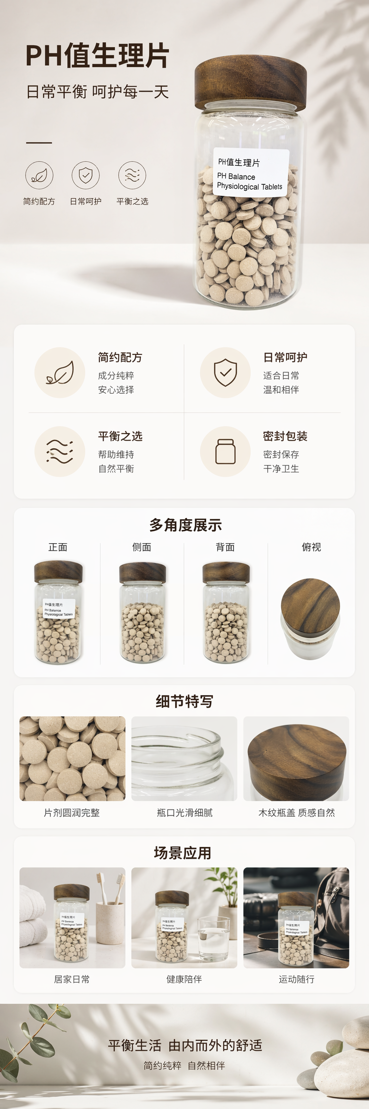 米色圆形药片专用透明玻璃罐配木质盖子 pic 1