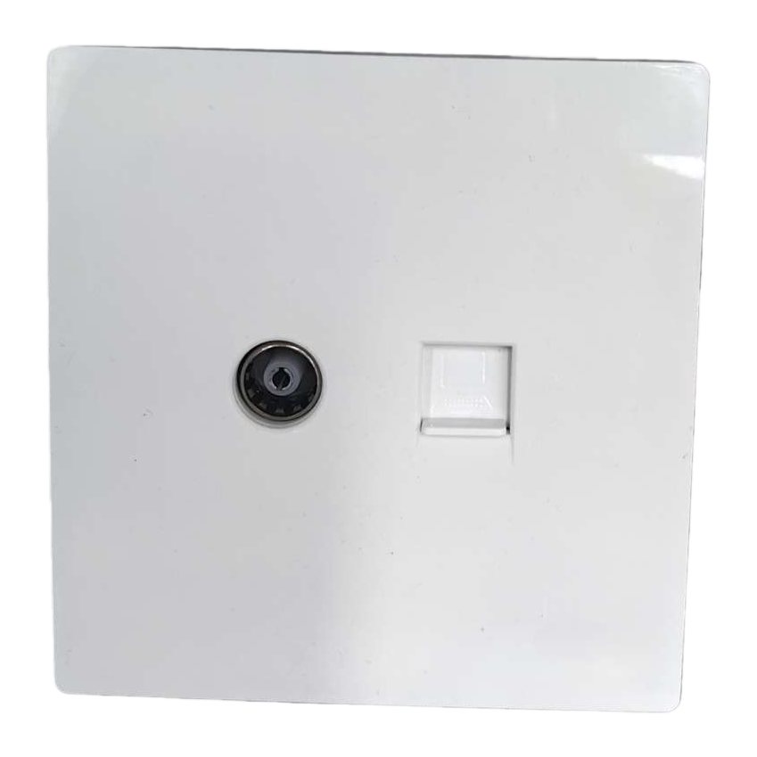 T2 white panel, dual-hole interface, satellite + telephone wall socket, compatible with various devices, stable installation, exclusively for export Item Picture