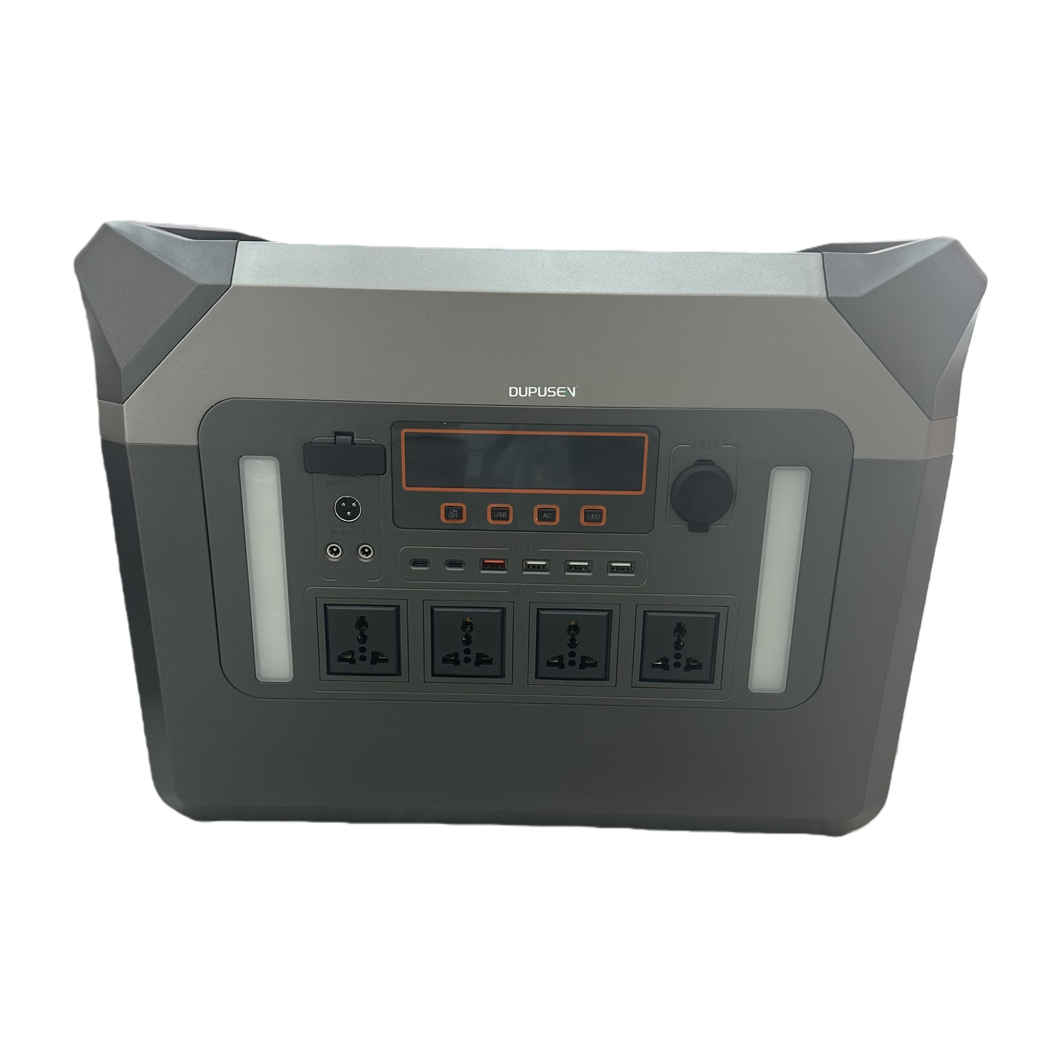 The grey portable power inverter converts 220V AC for both vehicle and outdoor use, providing efficient and quiet mobile power supply Item Picture