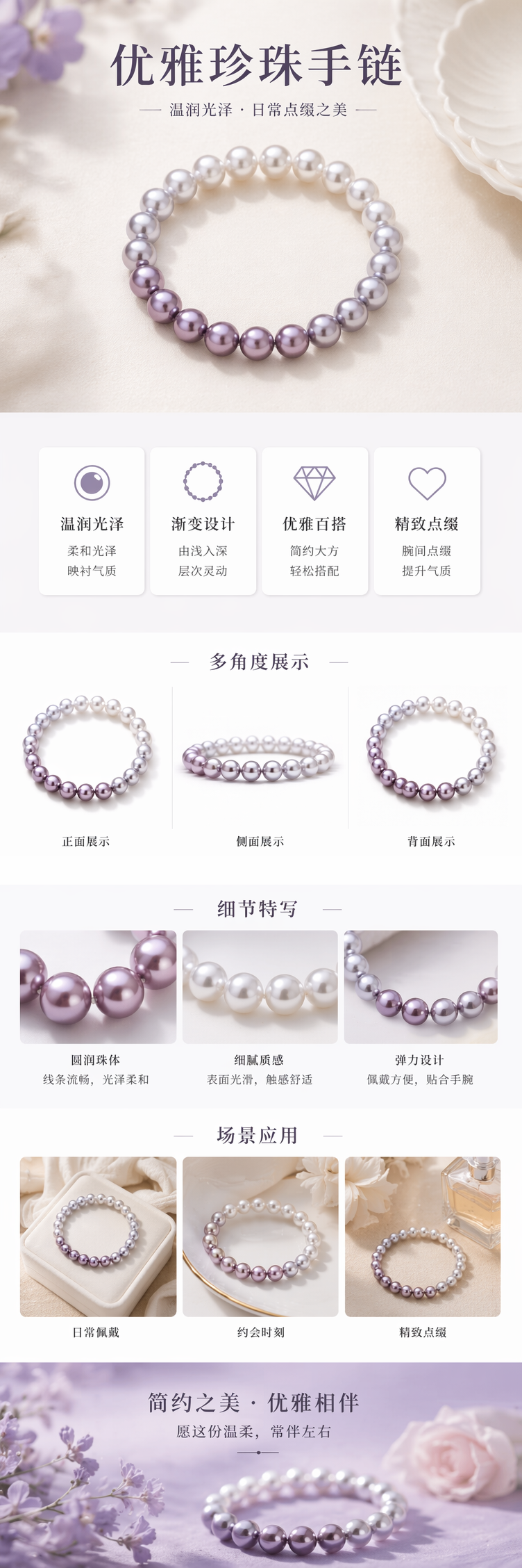 紫色渐变珍珠手链 女款轻奢气质百搭饰品详情1