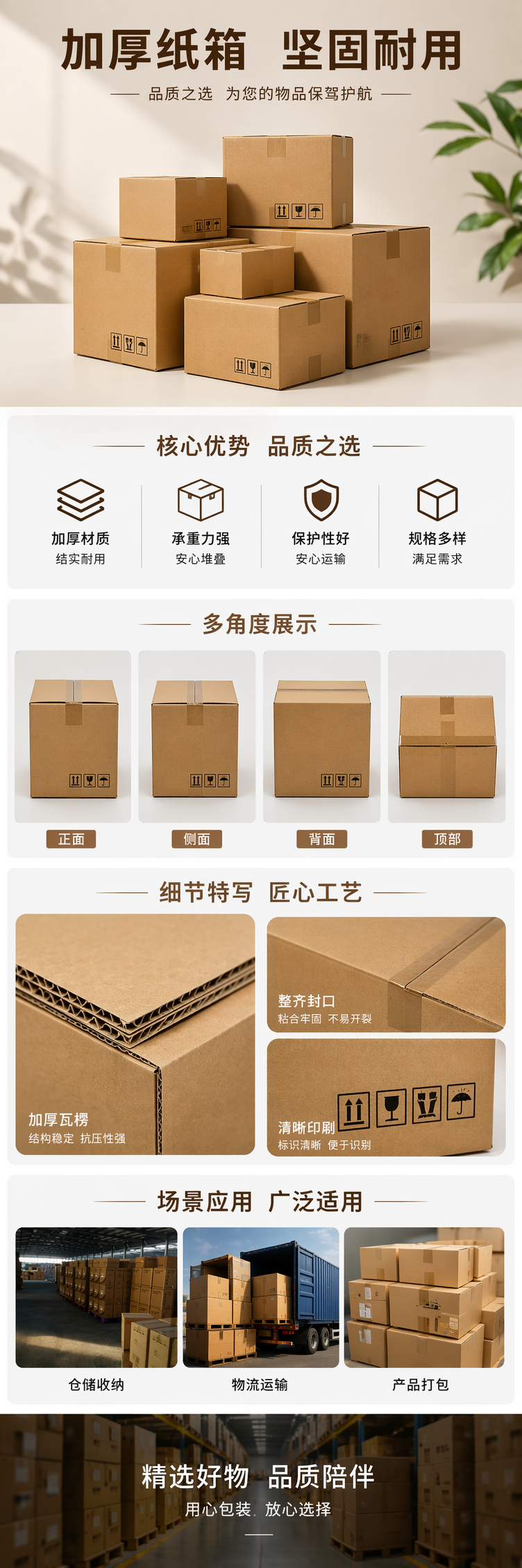 棕色纸箱堆叠式仓储整理箱 加厚牛皮纸可承重详情1