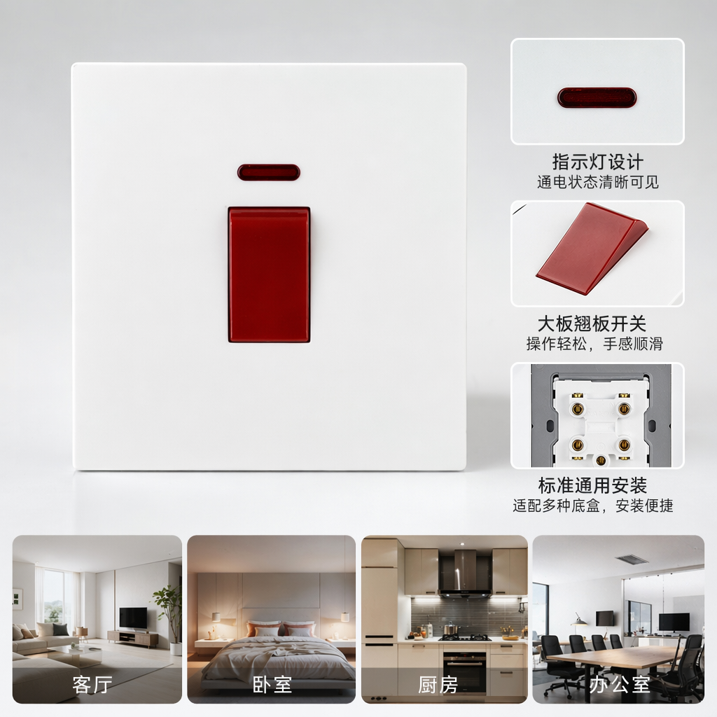T2 White 20A wall switch for home use, simple and modern, exclusively for export