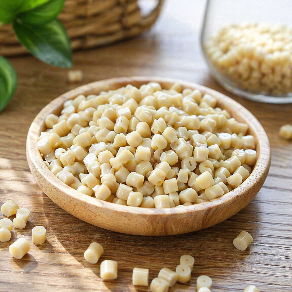 Light yellow granular plastic particles are made of general engineering plastic raw materials such as PP and PE details Picture