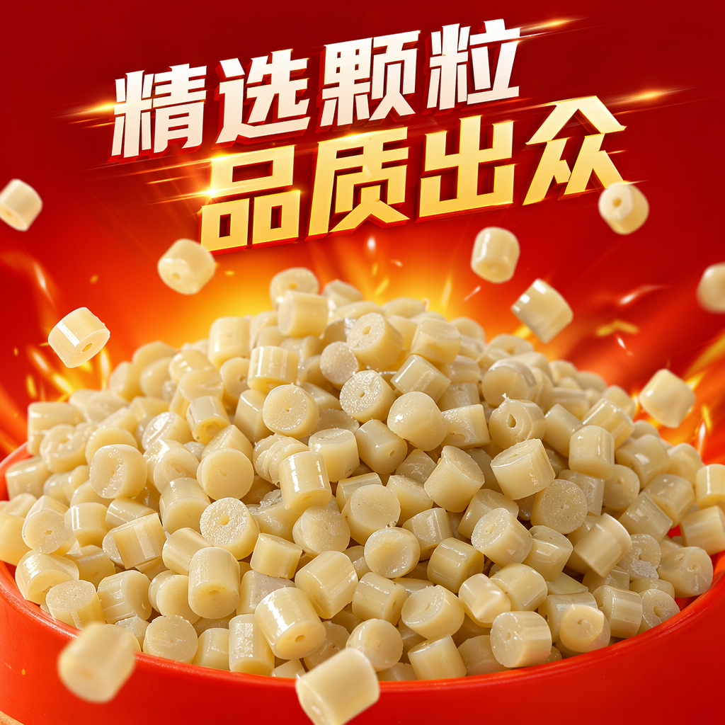 Light yellow granular plastic particles are made of general engineering plastic raw materials such as PP and PE Specification image