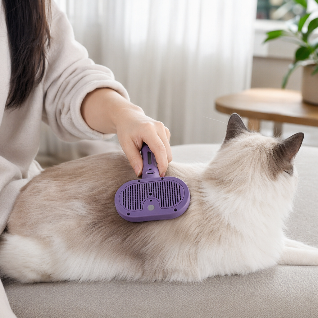 White packaging box, pet spray comb, pet care comb, hair removal and floating hair spray two-in-one details Picture