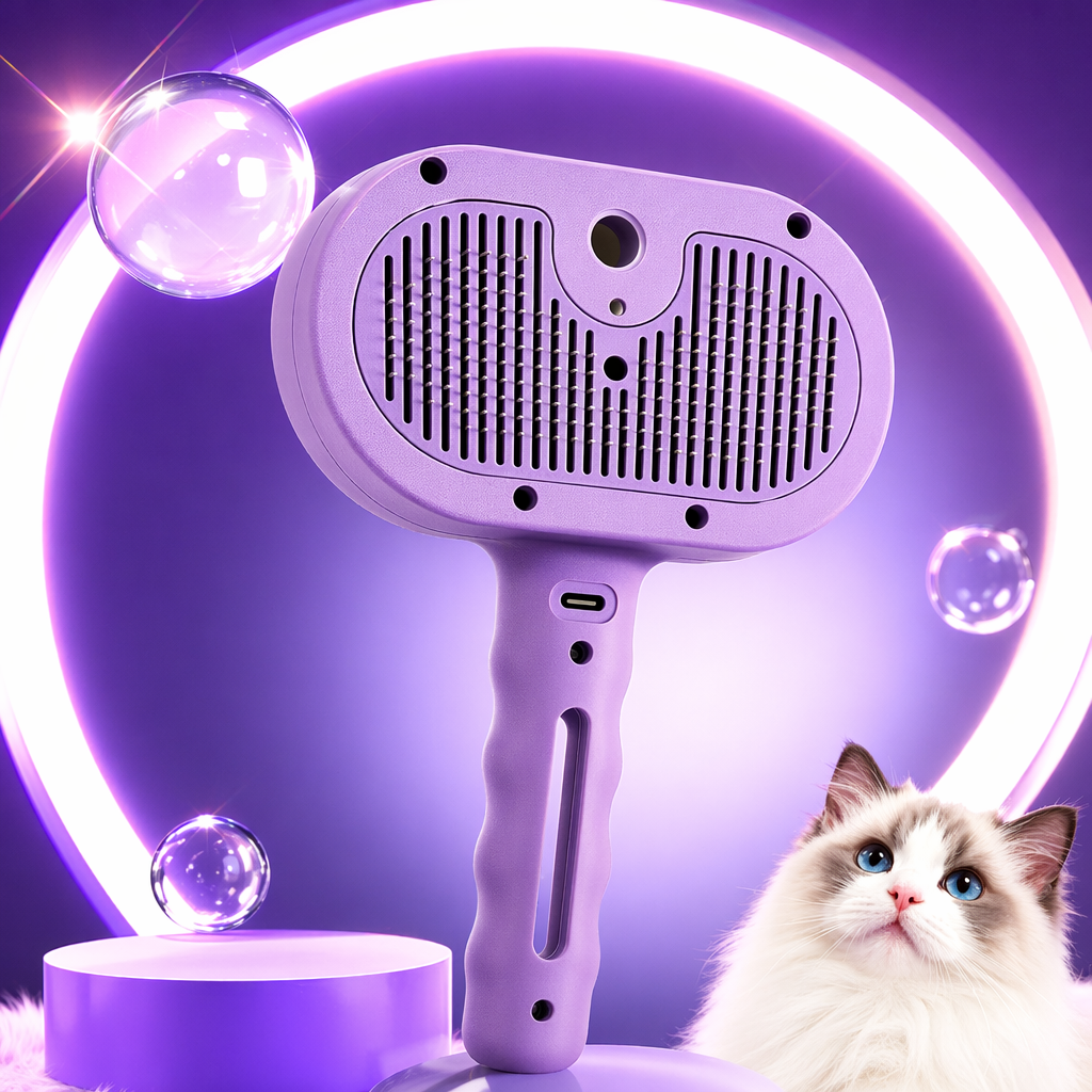 White packaging box, pet spray comb, pet care comb, hair removal and floating hair spray two-in-one Specification image