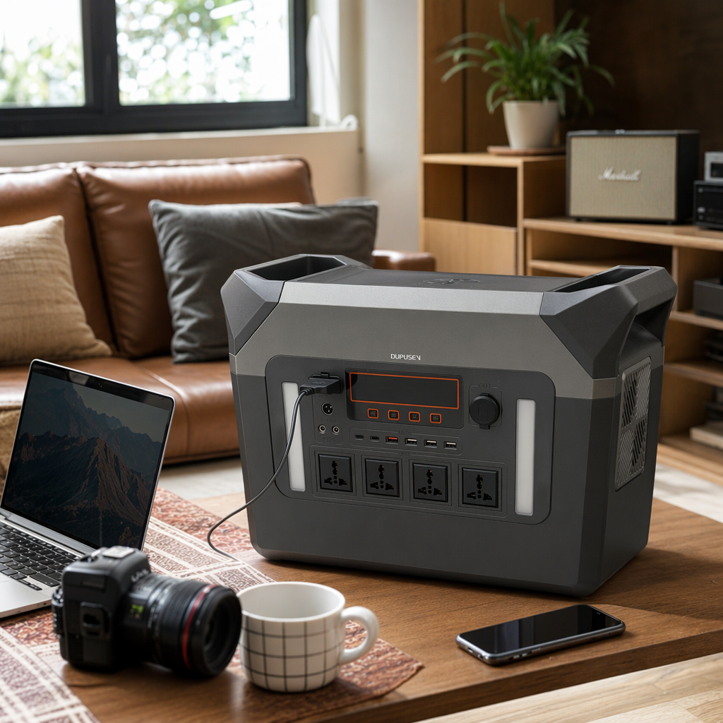 The grey portable power inverter converts 220V AC for both vehicle and outdoor use, providing efficient and quiet mobile power supply details Picture