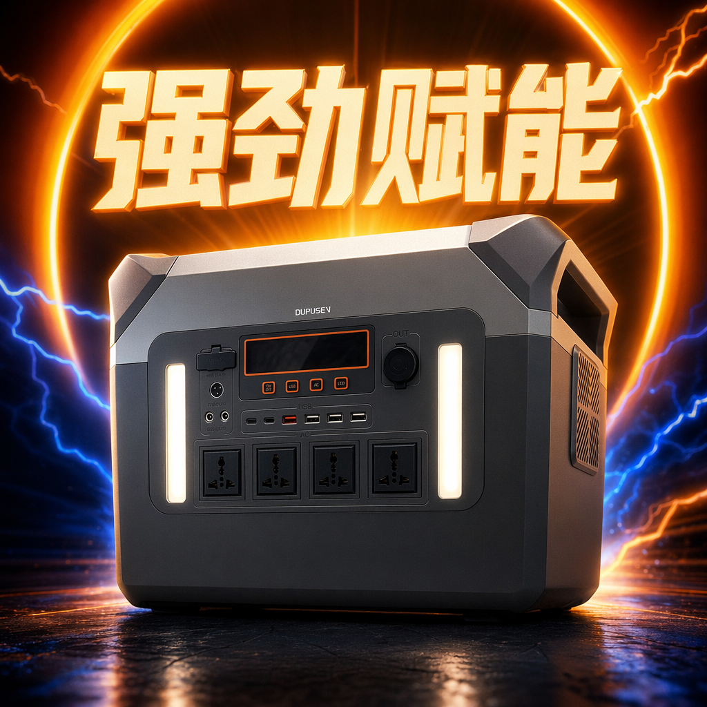 The grey portable power inverter converts 220V AC for both vehicle and outdoor use, providing efficient and quiet mobile power supply Specification image