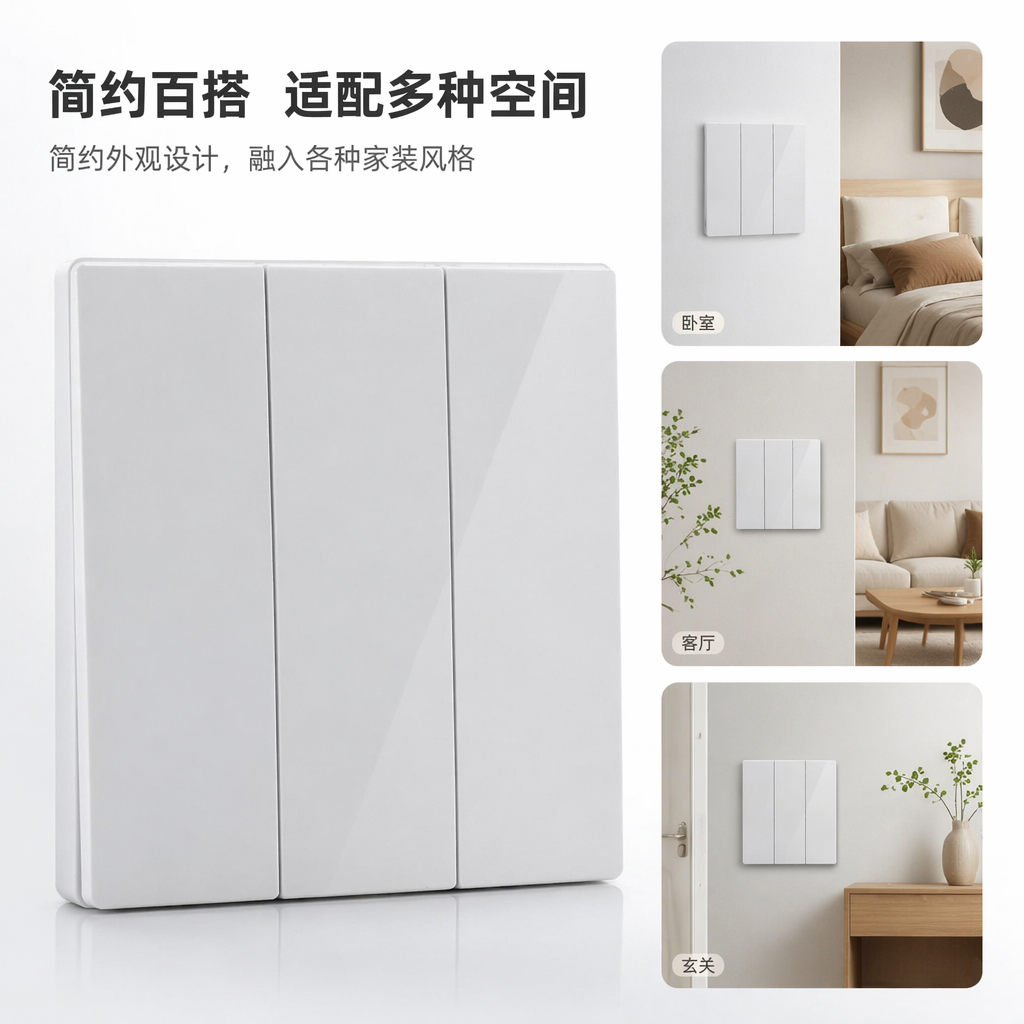 T5/T6 white three-way switch, exclusively for household wall socket outlets