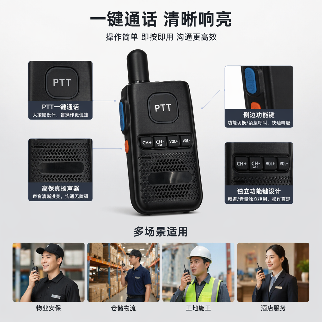 黑色对讲机 金属机身 超长续航 户外作业专用双通道图