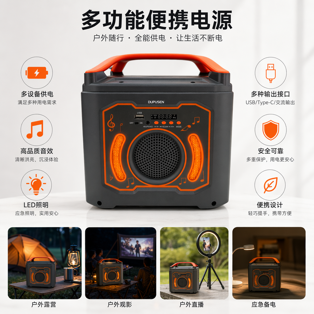 Gray-orange portable Bluetooth speaker, waterproof mini outdoor home rechargeable