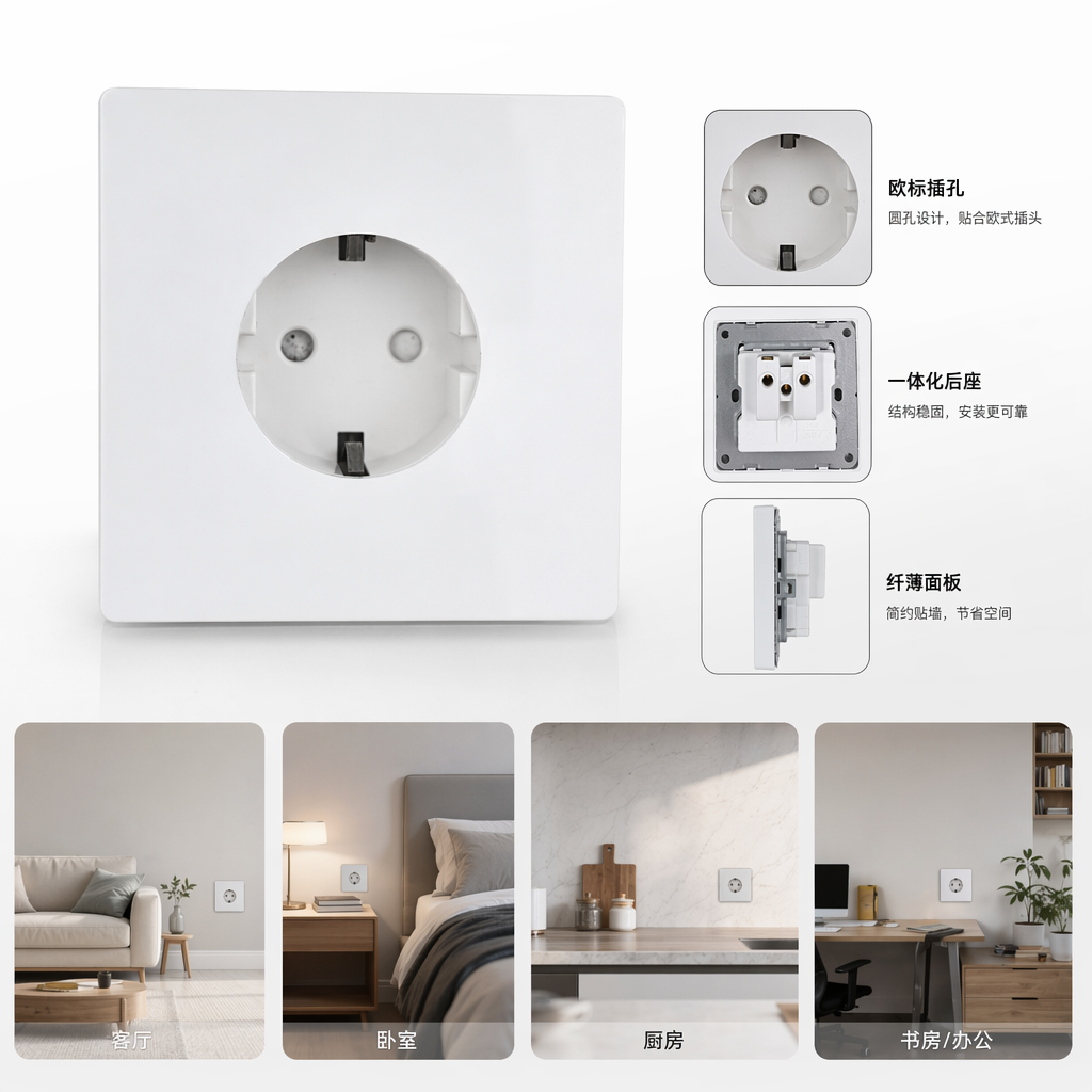 T2 White household wall socket European-style socket outlet