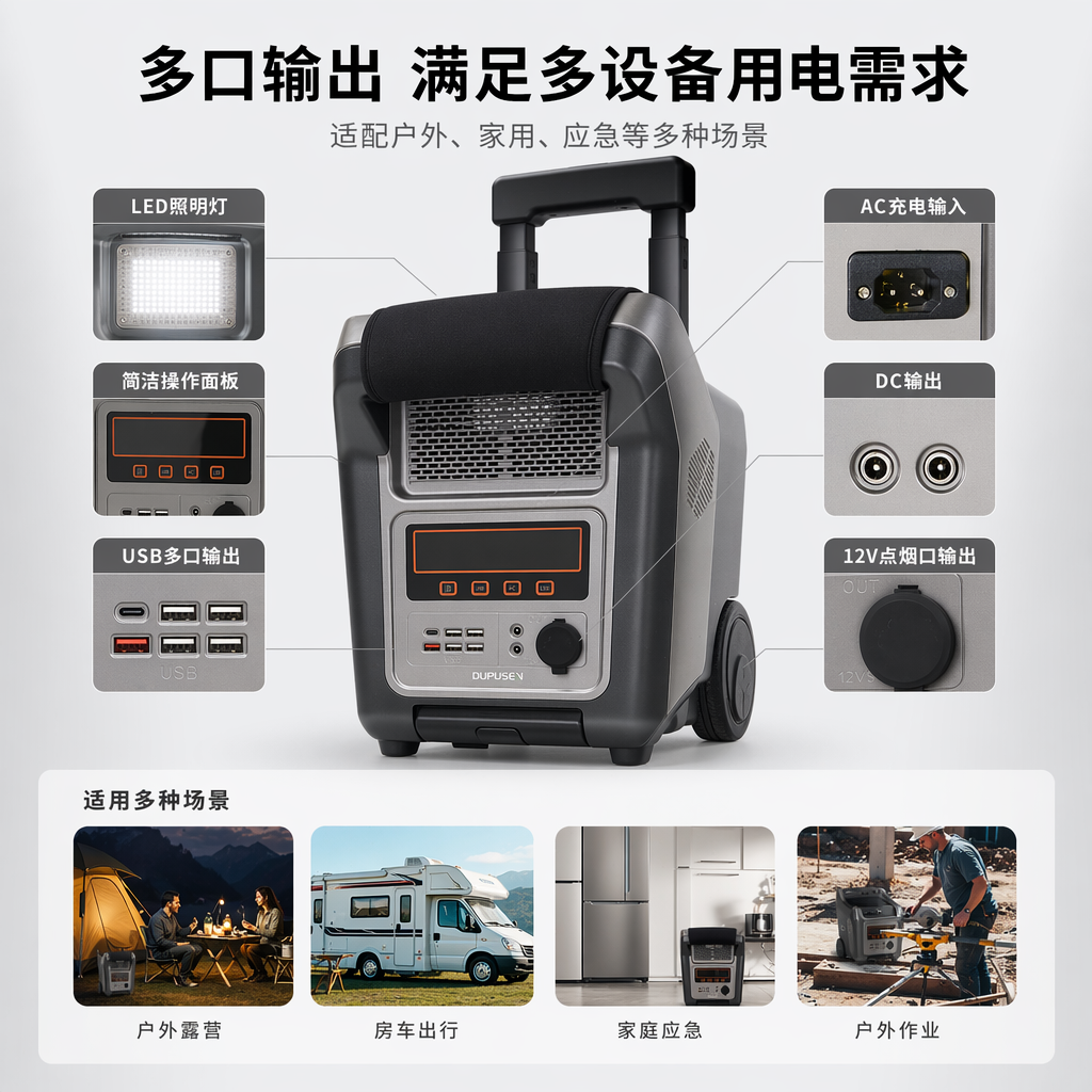Grey portable power inverter, 220V car home converter, power bank, external inverter power supply