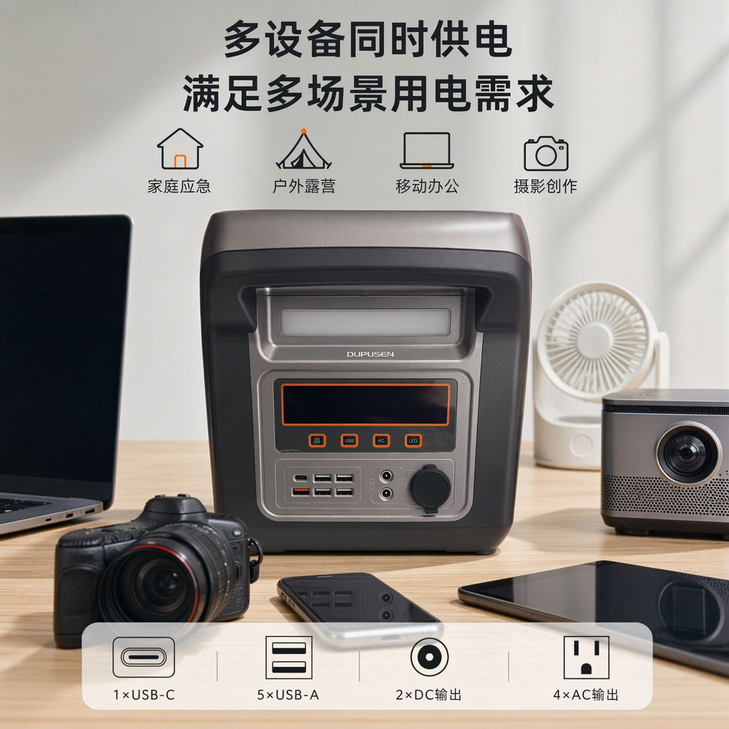 灰色便携式电源站 大容量户外家用应急充电储能设备