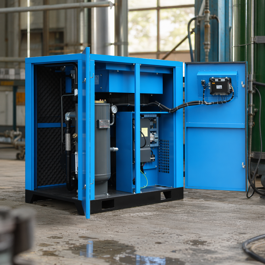 The blue industrial air compressor is silent, energy-saving, stable, durable, and has a large flow rate of single-phase 220V details Picture