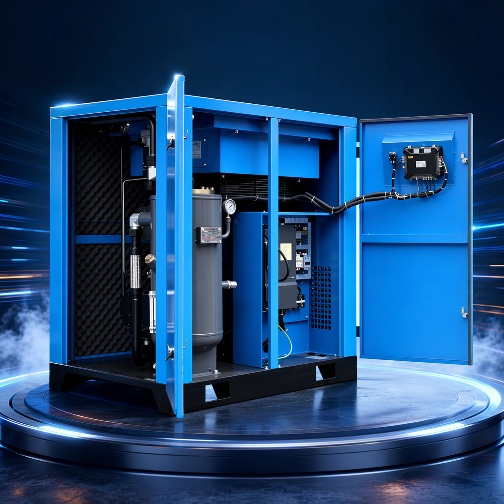 The blue industrial air compressor is silent, energy-saving, stable, durable, and has a large flow rate of single-phase 220V Specification image