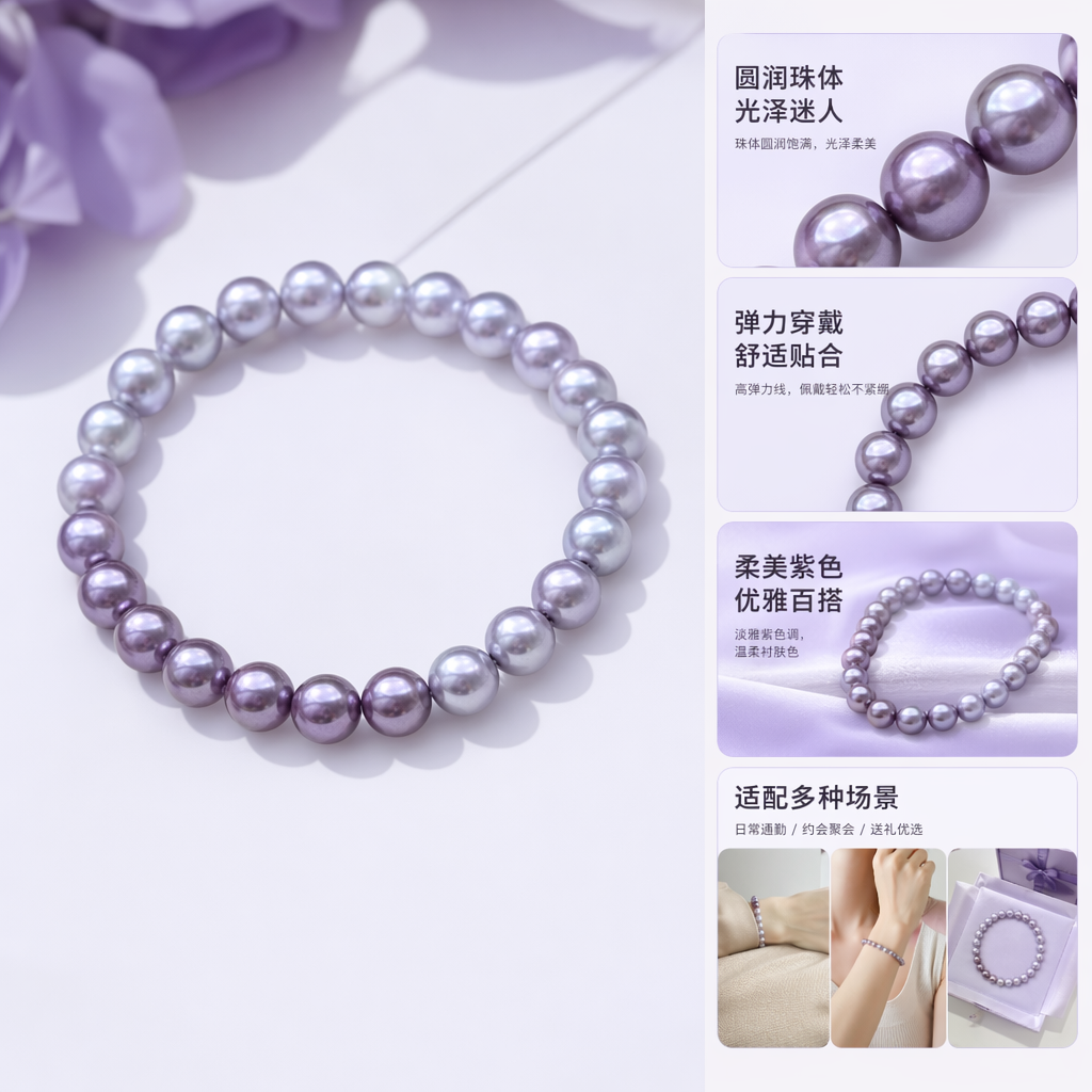 紫色渐变珍珠手链 女款轻奢气质百搭饰品图