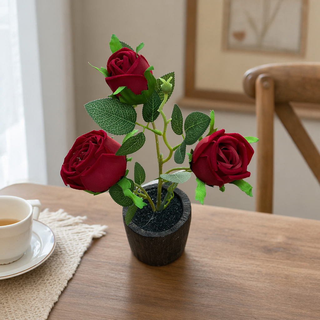 Red rose potted plants are indoor balcony ornamental flowers that can bloom with flower buds details Picture